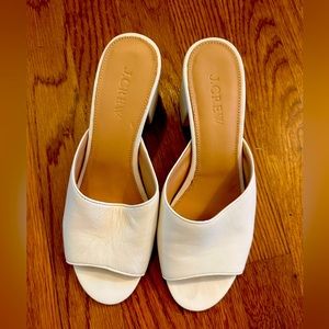 EUC Off White Leather Heeled Slides JCrew size 7